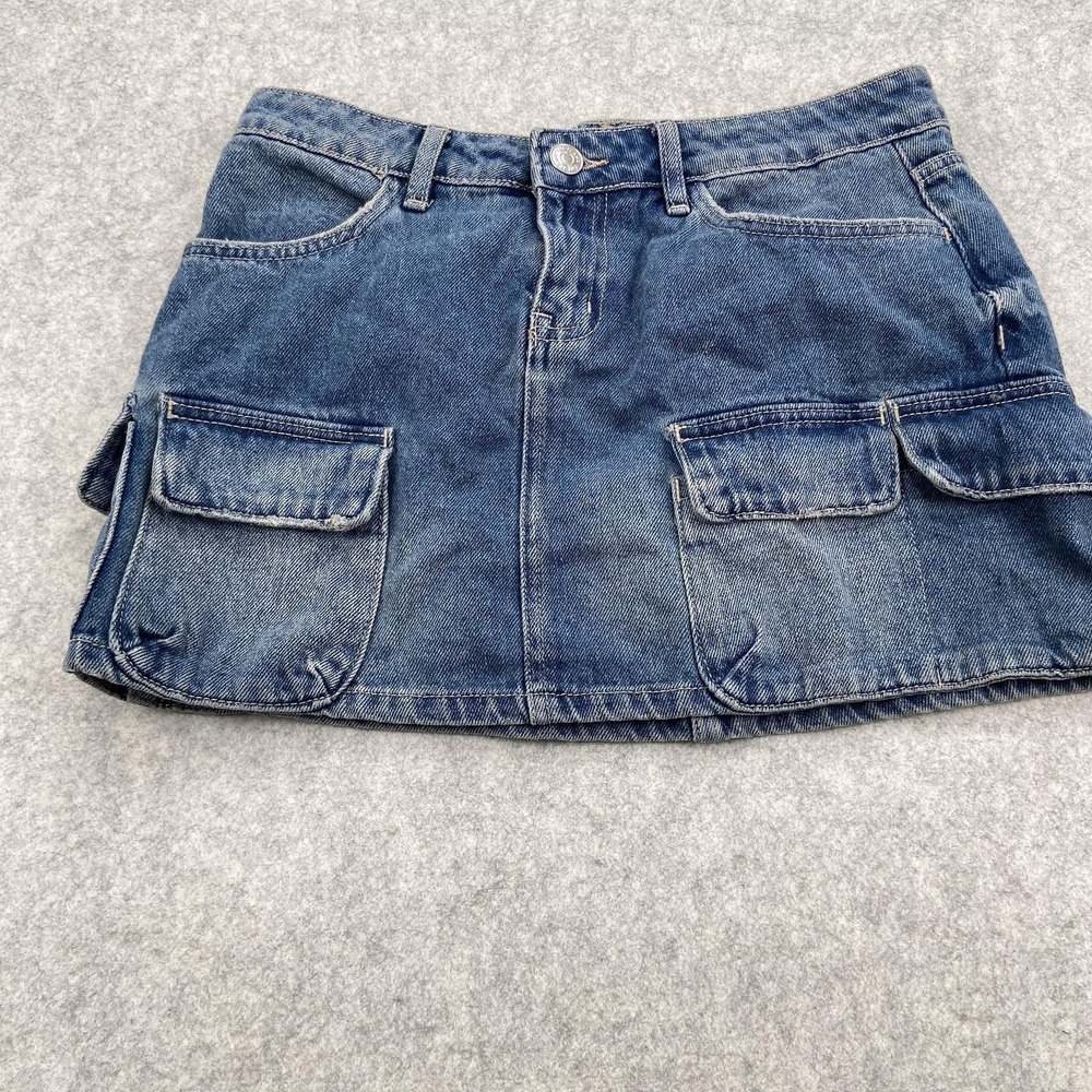 YMI Denim Skirt Juniors 7/28 (30 Waist) Blue Cargo Pockets Utility Mini Casual